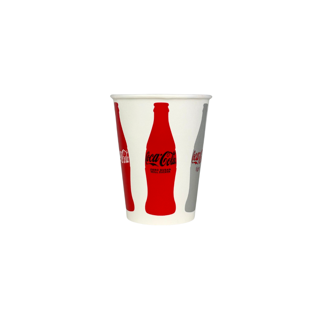 Coca-Cola Einwegtrinkbecher Pappe 0,2 l – 10 OZ – Ø 75 mm, 100 Stk.