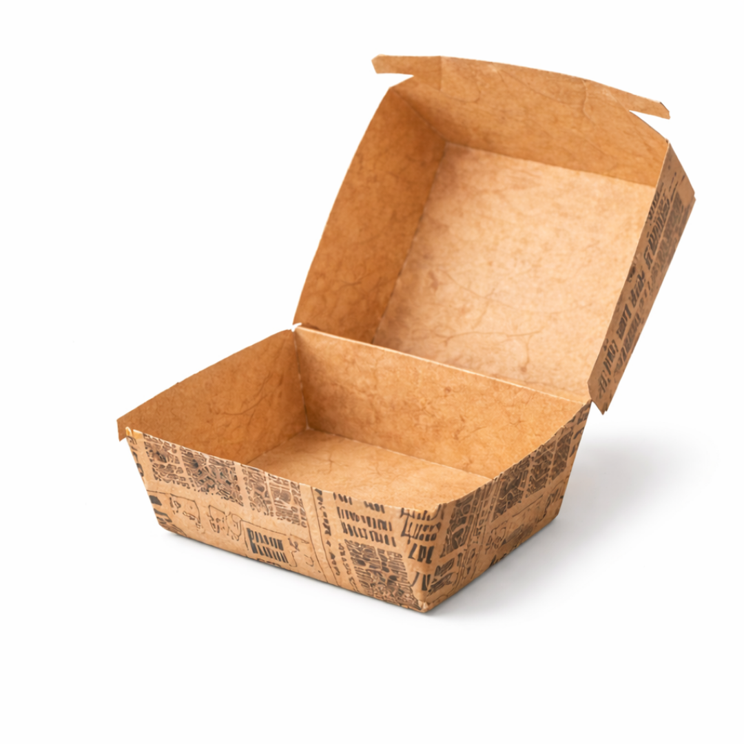 Burgerbox aus Kraftpapier - Newspaper-Design, 300 Stück