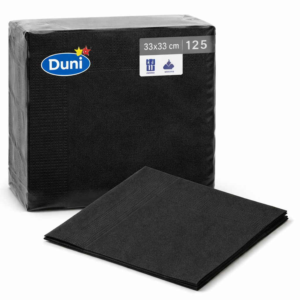 Duni Servietten 33 x 33 cm, 2-lagig, 1/4 Falz – Einfarbig Schwarz, 125 Stk