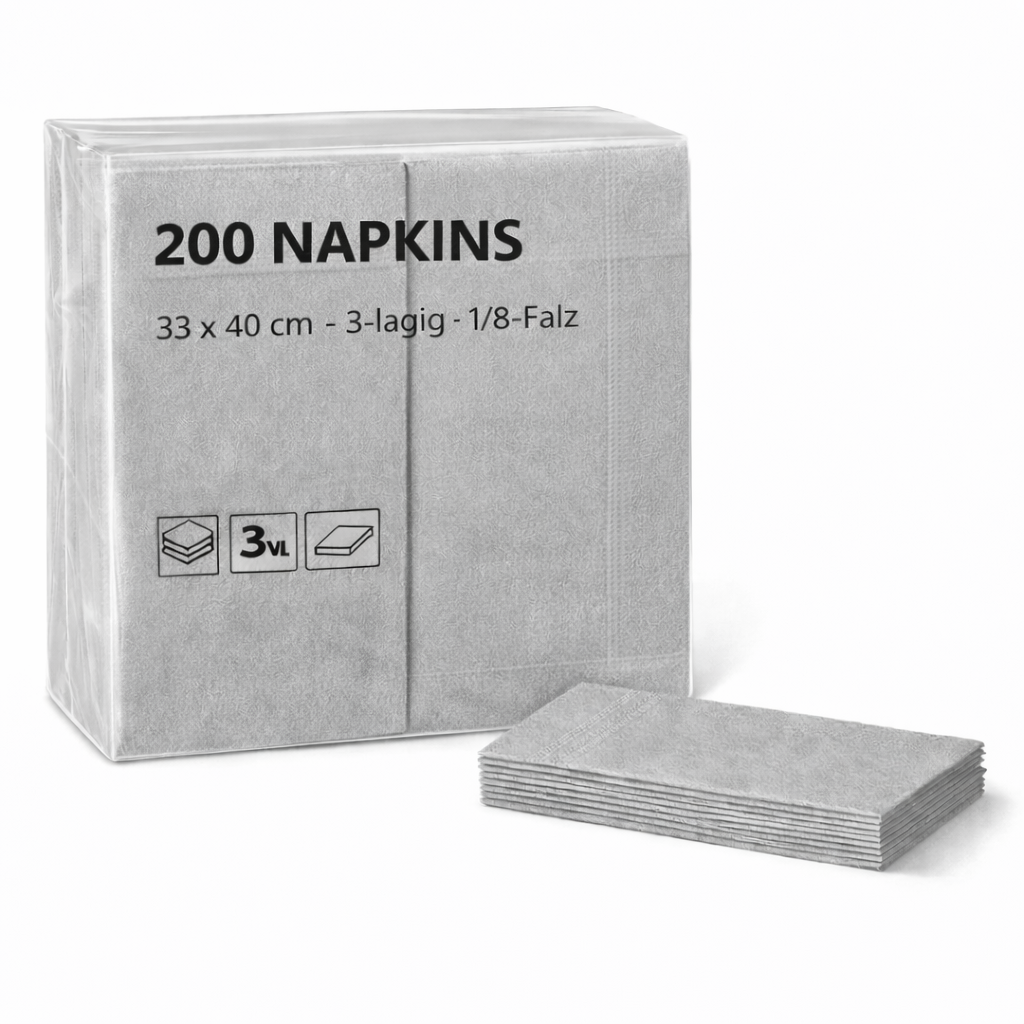 GO Servietten 33 × 33 cm, 3-lagig, 1/8-Falz – Einfarbig, verschiedene Farben, 1600 Stk