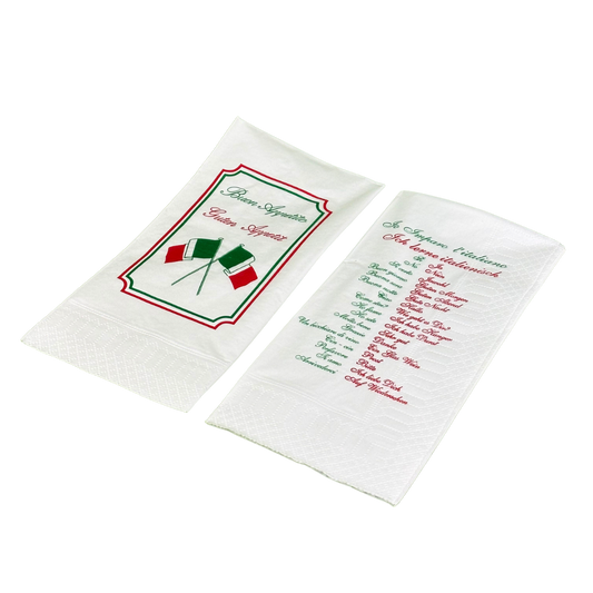 Italienische Servietten 2-lagig 1/8 Falz – 250 Stück – mit Vokabelliste auf der Rückseite