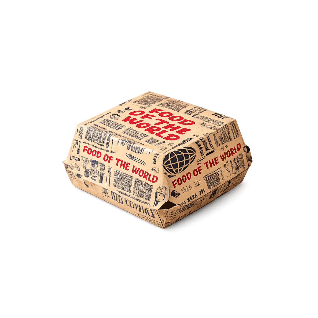 Burgerbox aus Kraftpapier - Newspaper-Design, 300 Stück