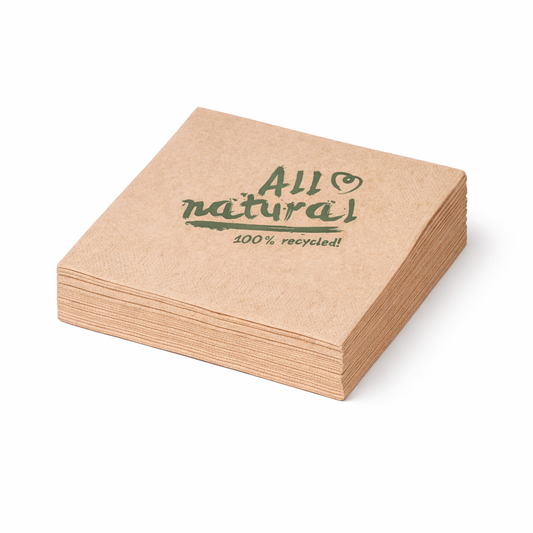 Servietten Braun 33x33 cm – 2-lagig – 1/4 oder 1/8 Falz – All Natural, 2.000 Stk.