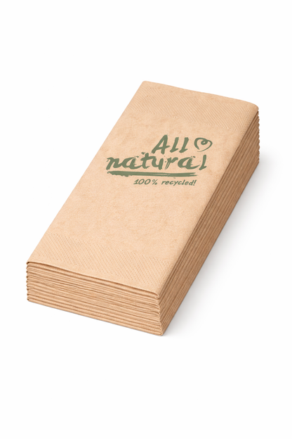 Servietten Braun 33x33 cm – 2-lagig – 1/4 oder 1/8 Falz – All Natural, 2.000 Stk.