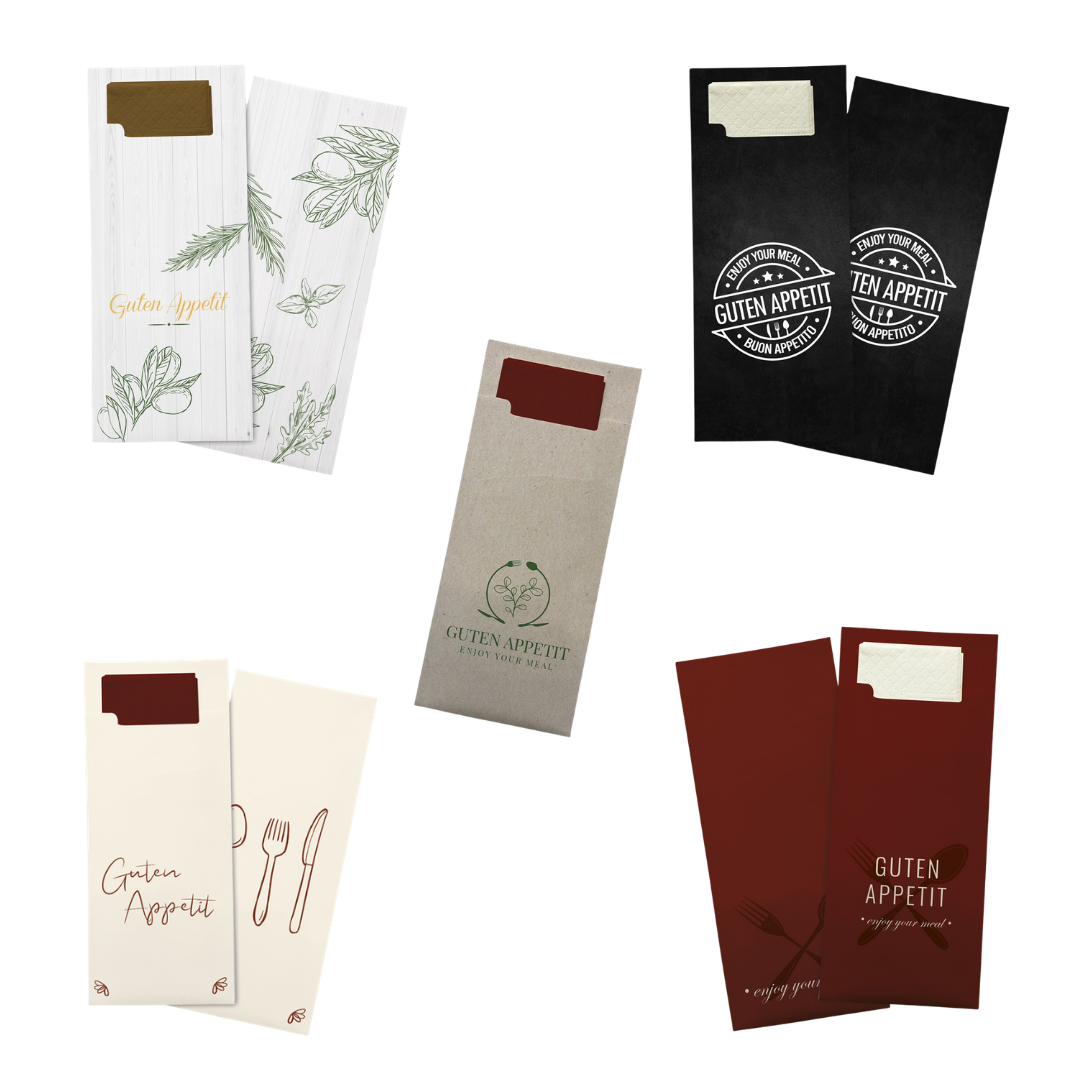 Bestecktaschen mit Serviette 33 x 33 cm, 2-lagig, 1/8 Falz